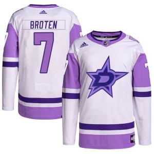 Neal Broten Youth Adidas Dallas Stars Authentic White/Purple Hockey Fights Cancer Primegreen Jersey
