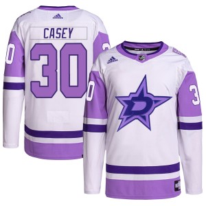 Jon Casey Youth Adidas Dallas Stars Authentic White/Purple Hockey Fights Cancer Primegreen Jersey