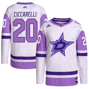 Dino Ciccarelli Youth Adidas Dallas Stars Authentic White/Purple Hockey Fights Cancer Primegreen Jersey