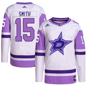 Craig Smith Youth Adidas Dallas Stars Authentic White/Purple Hockey Fights Cancer Primegreen Jersey