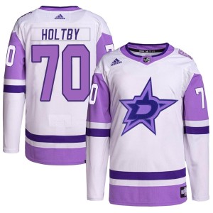 Braden Holtby Youth Adidas Dallas Stars Authentic White/Purple Hockey Fights Cancer Primegreen Jersey