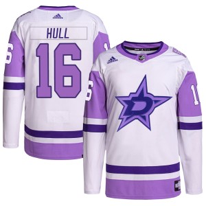 Brett Hull Youth Adidas Dallas Stars Authentic White/Purple Hockey Fights Cancer Primegreen Jersey