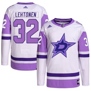 Kari Lehtonen Youth Adidas Dallas Stars Authentic White/Purple Hockey Fights Cancer Primegreen Jersey