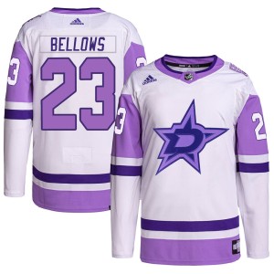 Brian Bellows Men's Adidas Dallas Stars Authentic White/Purple Hockey Fights Cancer Primegreen Jersey