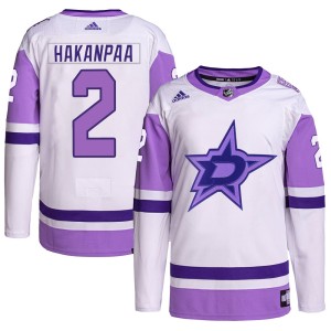 Jani Hakanpaa Men's Adidas Dallas Stars Authentic White/Purple Hockey Fights Cancer Primegreen Jersey