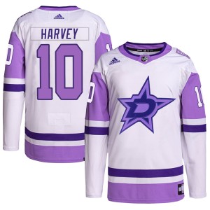 Todd Harvey Men's Adidas Dallas Stars Authentic White/Purple Hockey Fights Cancer Primegreen Jersey