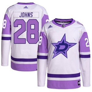 Stephen Johns Men's Adidas Dallas Stars Authentic White/Purple Hockey Fights Cancer Primegreen Jersey