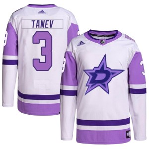 Chris Tanev Men's Adidas Dallas Stars Authentic White/Purple Hockey Fights Cancer Primegreen Jersey