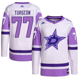 Pierre Turgeon Men's Adidas Dallas Stars Authentic White/Purple Hockey Fights Cancer Primegreen Jersey