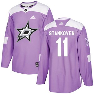 Logan Stankoven Youth Adidas Dallas Stars Authentic Purple Fights Cancer Practice Jersey