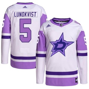 Nils Lundkvist Men's Adidas Dallas Stars Authentic White/Purple Hockey Fights Cancer Primegreen Jersey