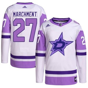 Mason Marchment Men's Adidas Dallas Stars Authentic White/Purple Hockey Fights Cancer Primegreen Jersey